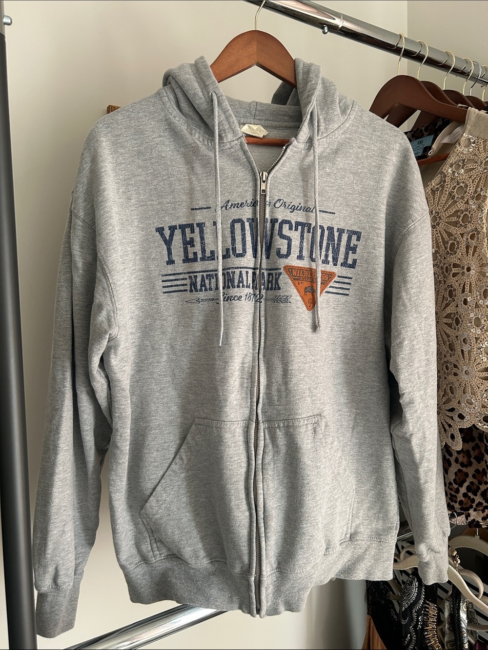 Adult L Gray Yellowstone National Park Hoodie